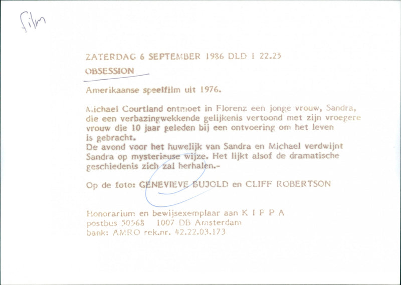 Geneviève Bujold and Cliff Robertson - Obsession - Vintage Photograph