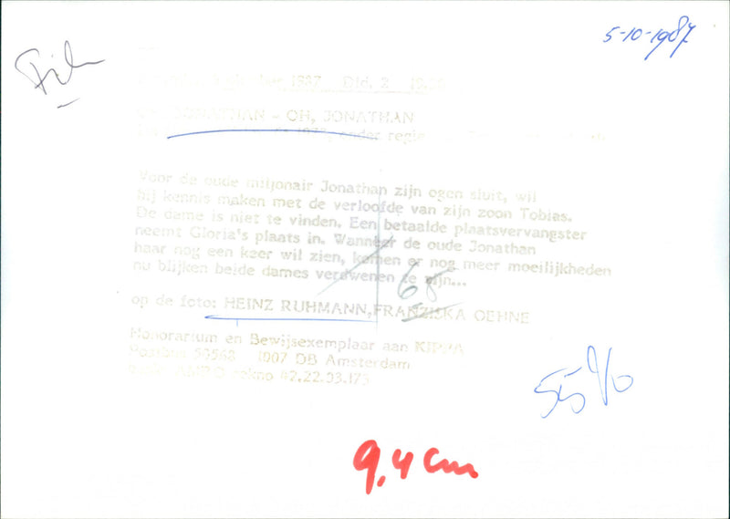 Heinz Rühmann and Franziska Oehme - Oh Jonathan, oh Jonathan! - Vintage Photograph