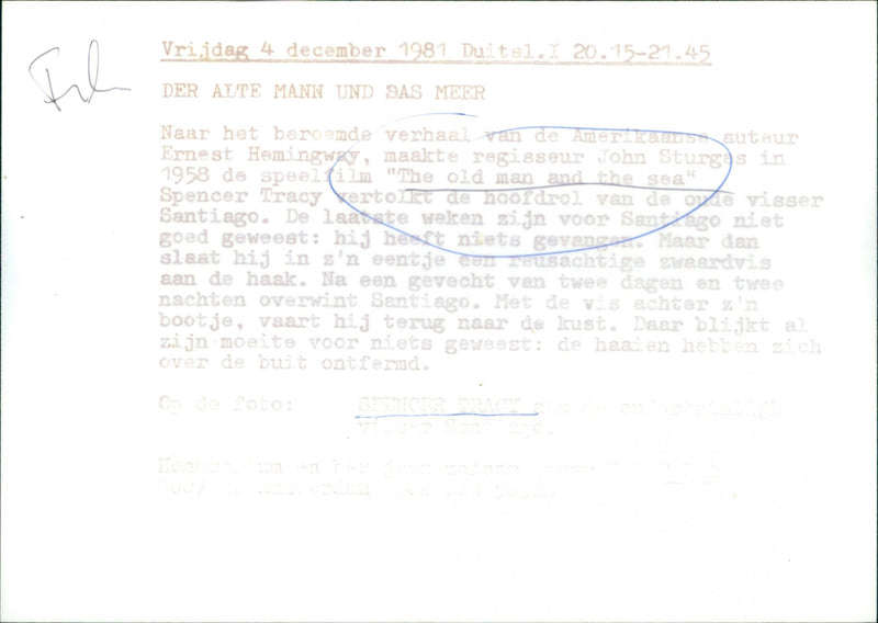 Spencer Tracy - The Old Man and the Sea (1958) - Vintage Photograph