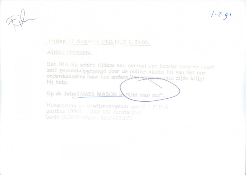 James Mason - Odd Man Out - Vintage Photograph