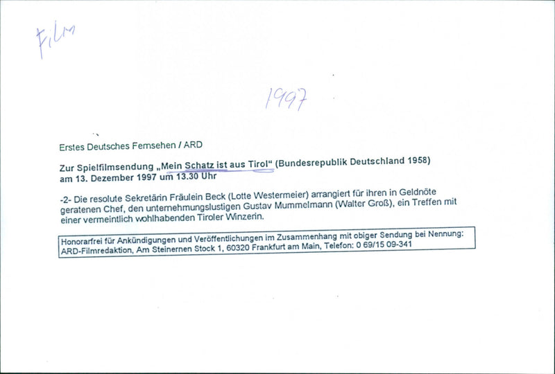 1958 Movie: Mein Schatz aus Tirol - Vintage Photograph
