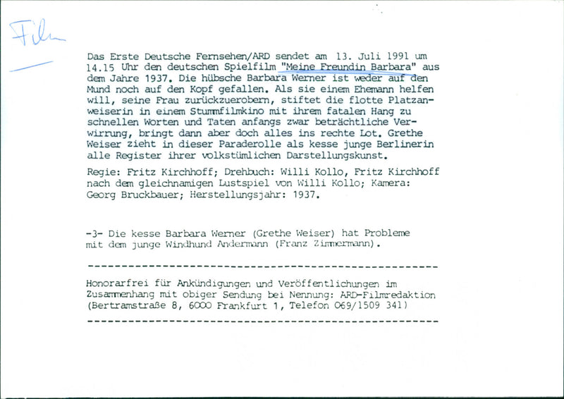 Grethe Weiser appears as Barbara Werner in the German film "My Friend Barbara" from 1937. - Vintage Photograph