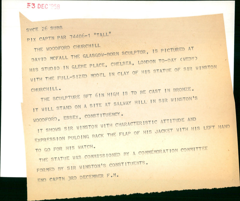 David McFall with statue of Winston Churchill - Vintage Photograph