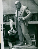 David McFall with statue of Winston Churchill - Vintage Photograph