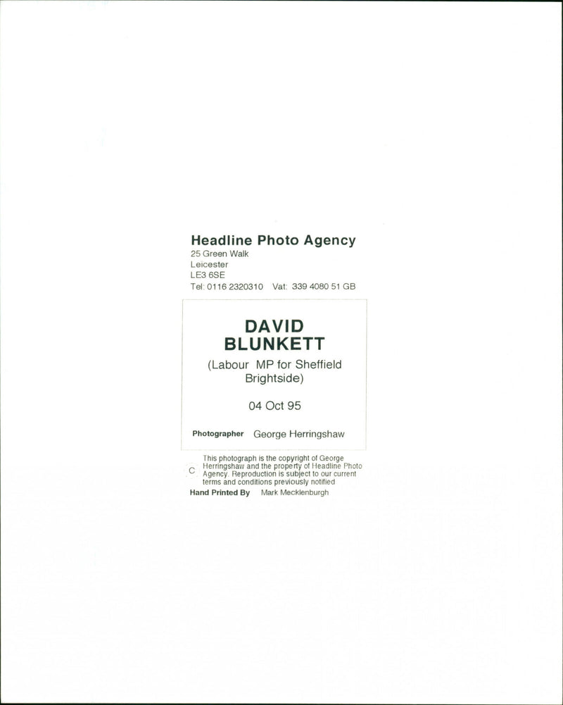 David Blunkett M.P. - Vintage Photograph