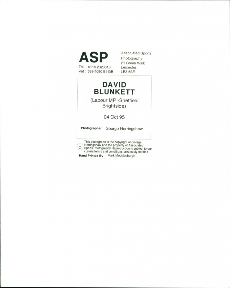 David Blunkett M.P. - Vintage Photograph