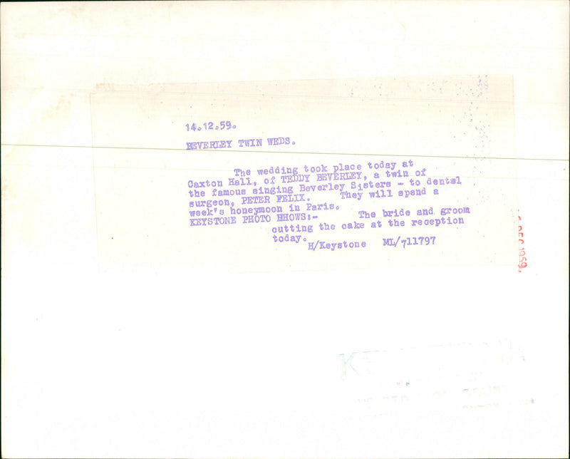 Wedding of Teddie Beverley - Vintage Photograph