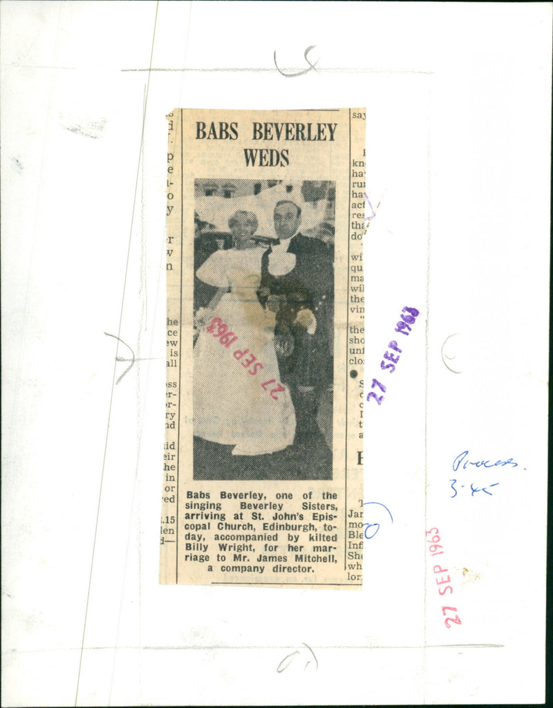 Wedding of Babs Beverley of Beverley Sisters - Vintage Photograph