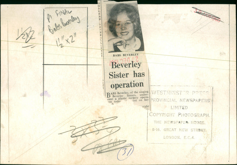 Babs Beverley Has Operation - Vintage Photograph
