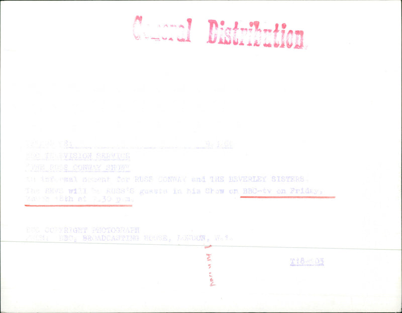 Russ Conway and The Beverley Sisters - Vintage Photograph