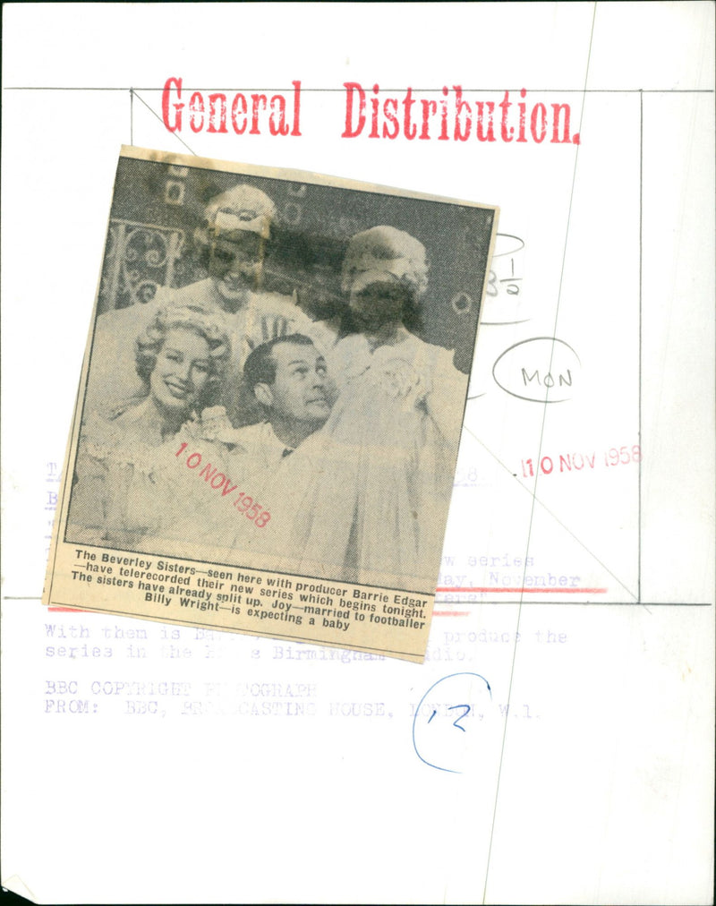 Beverley Sisters with Barrie Edgar - Vintage Photograph