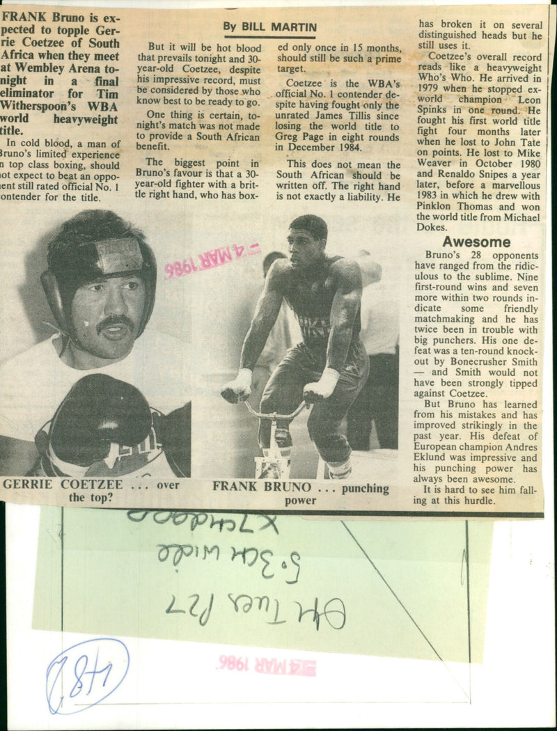 Gerrie Coetzee - Vintage Photograph