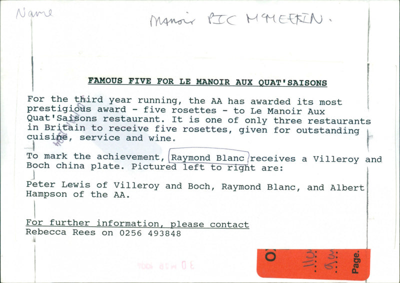 Raymond Blanc - Vintage Photograph