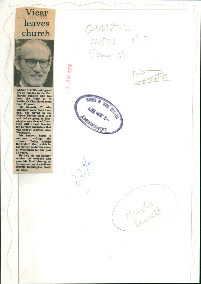 Rev. Harold Bennett - Vintage Photograph