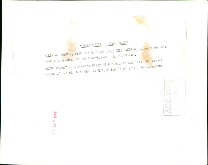 Billy J. Kramer - Vintage Photograph