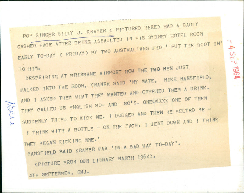 Billy J. Kramer - Vintage Photograph