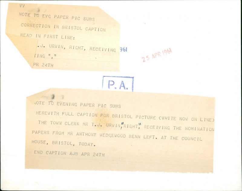 T.J. Urwin, Anthony Wedgwood Benn - Vintage Photograph