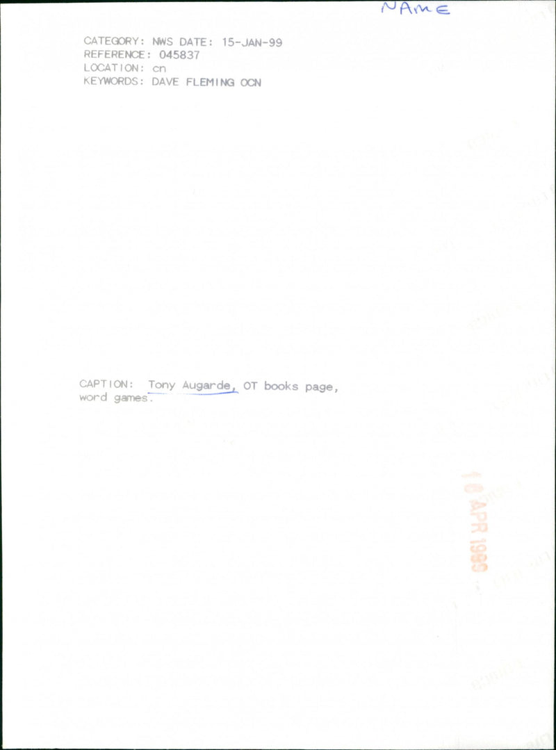 Tony Augarde - Vintage Photograph