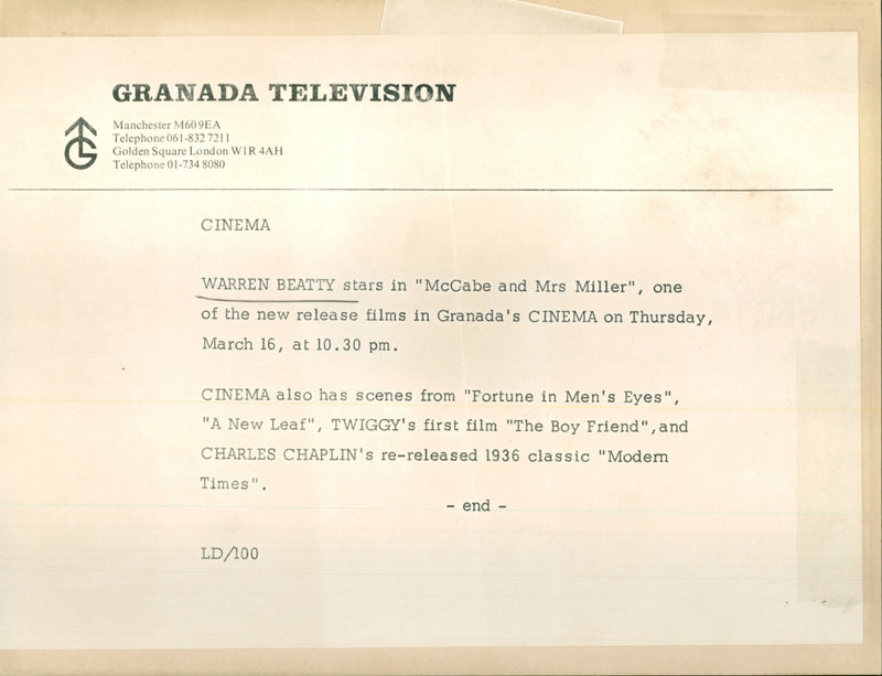 Warren Beatty - Vintage Photograph