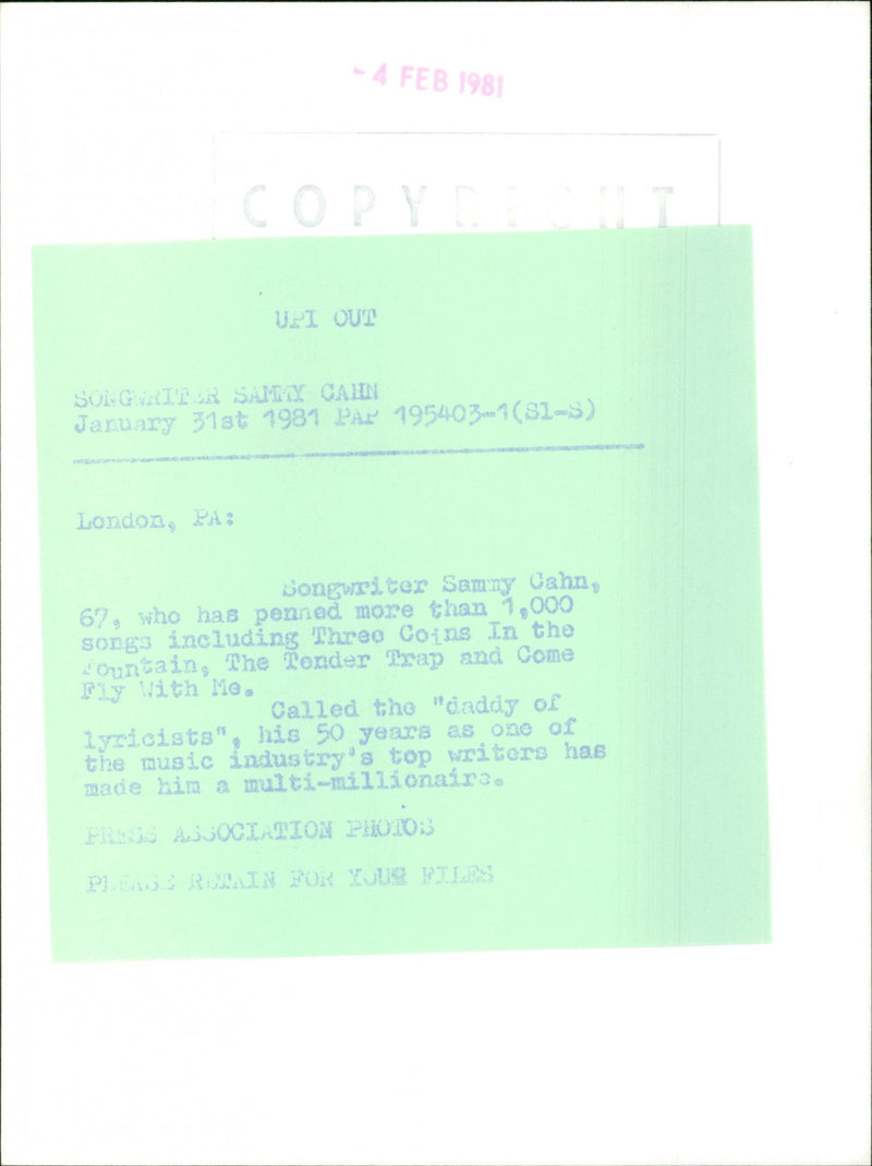 Sammy Cahn - Vintage Photograph