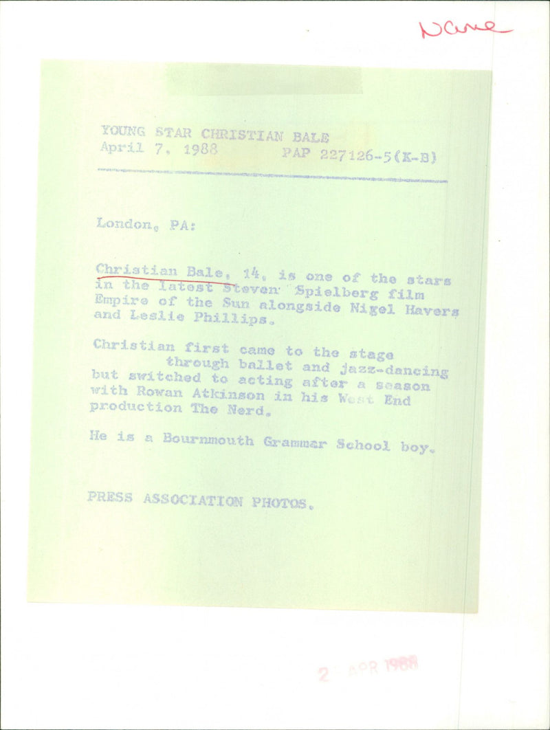 Christian Bale - Vintage Photograph