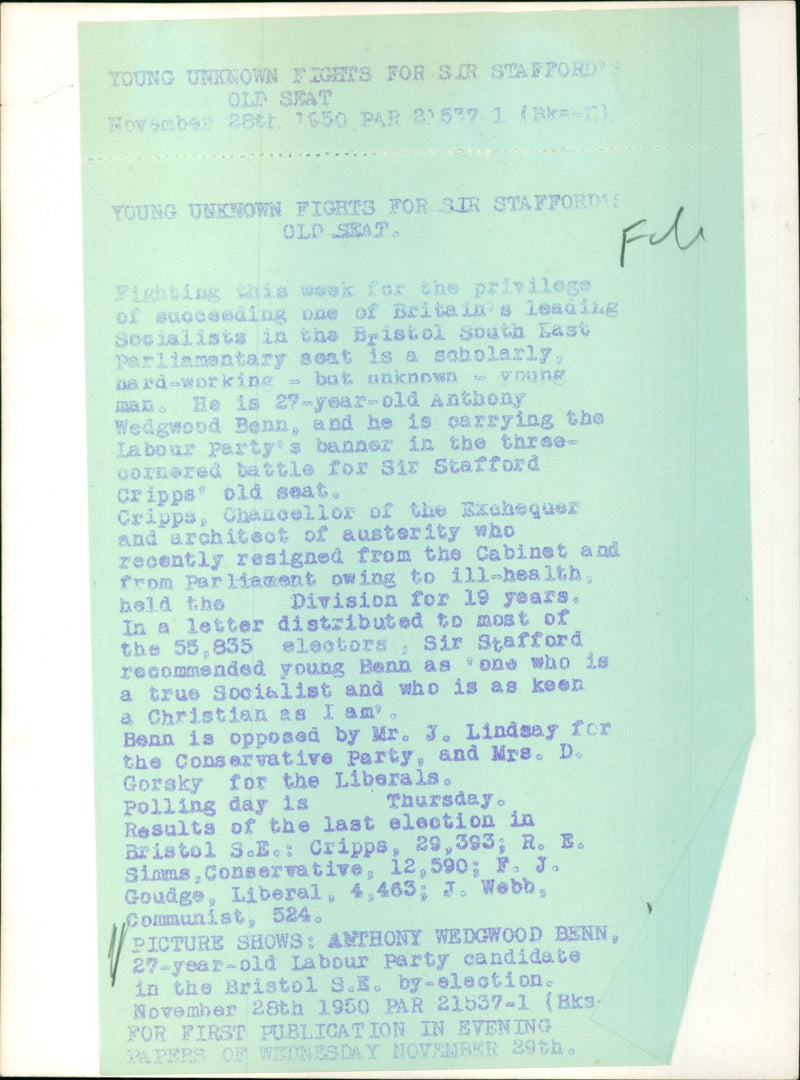 Anthony Wedgwood Benn - Vintage Photograph