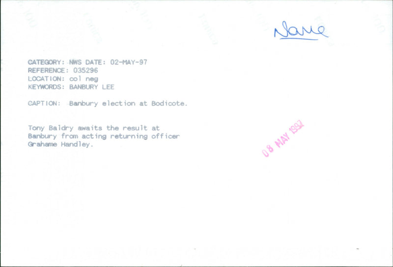 Tony Baldry MP - Vintage Photograph