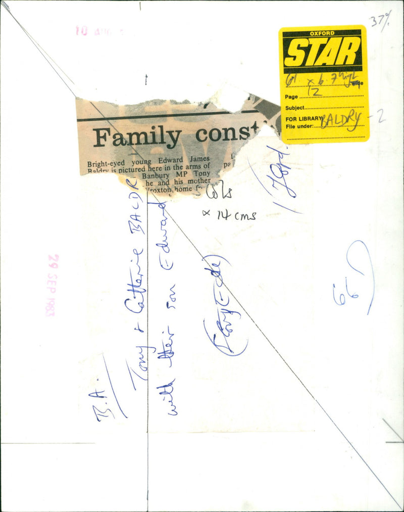 Tony Baldry MP and Wife, Catherine with Son, Edward James - Vintage Photograph