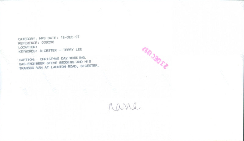 Steve Bedding - Vintage Photograph