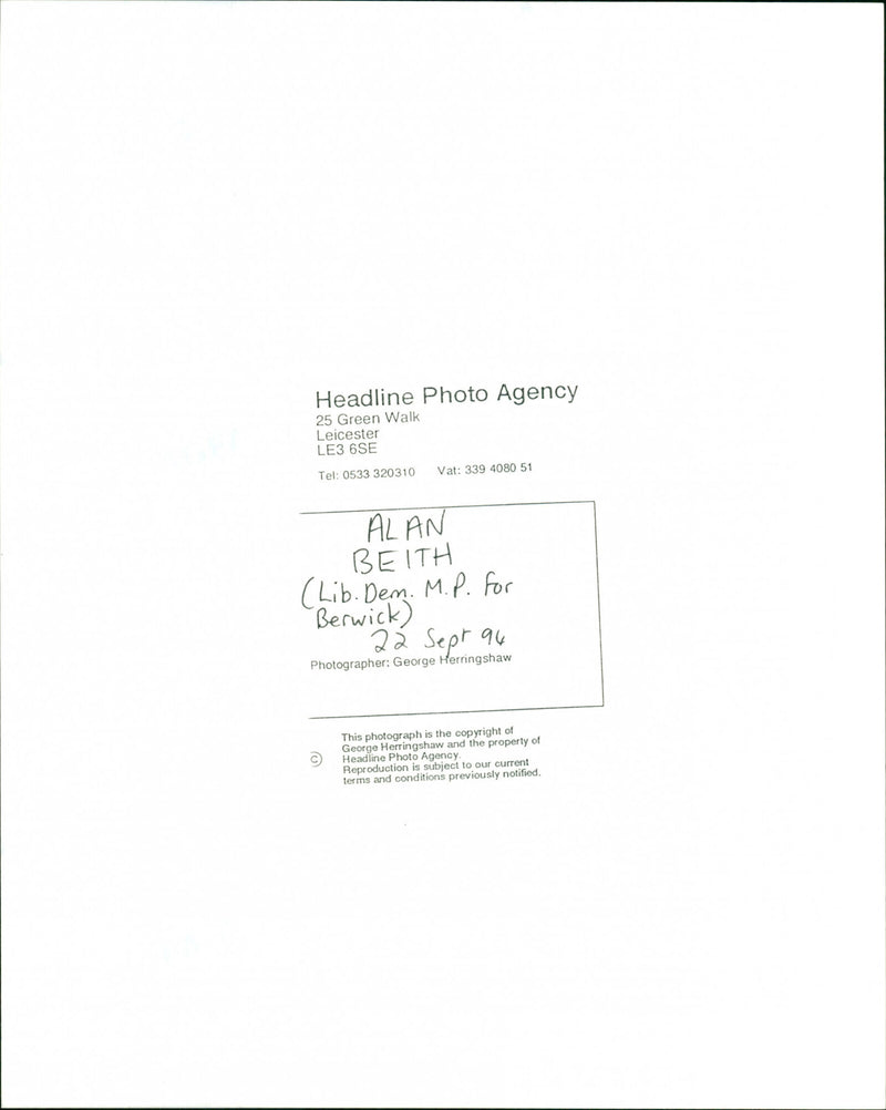 Alan Beith - Vintage Photograph