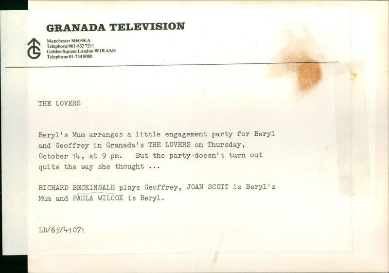 Richard Beckinsale in The Lovers - Vintage Photograph