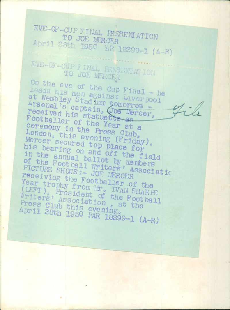 Joe Mercer - Vintage Photograph