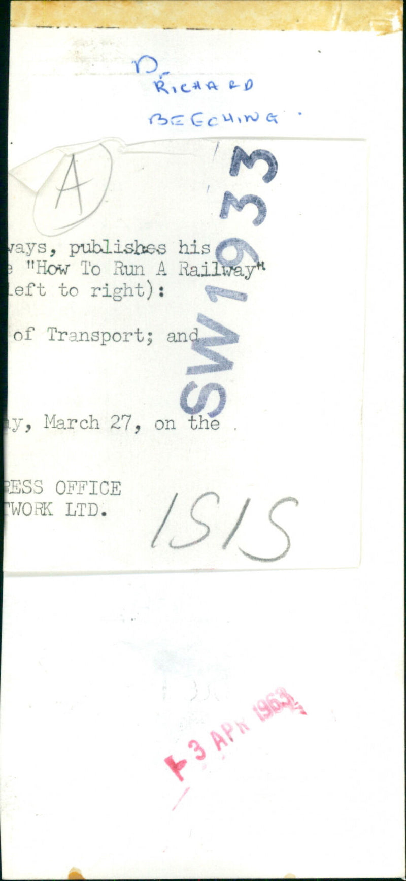 Dr. Richard Beeching - Vintage Photograph