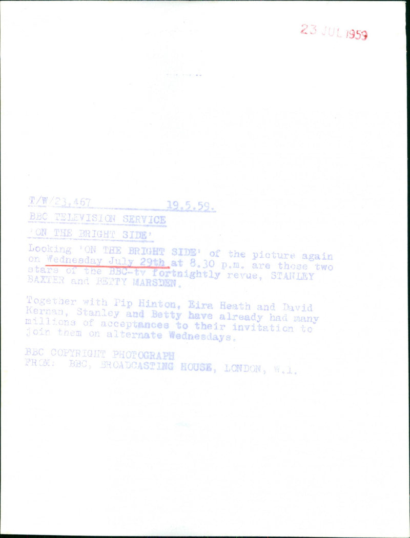 Stanley Baxter in On The Bright Side - Vintage Photograph