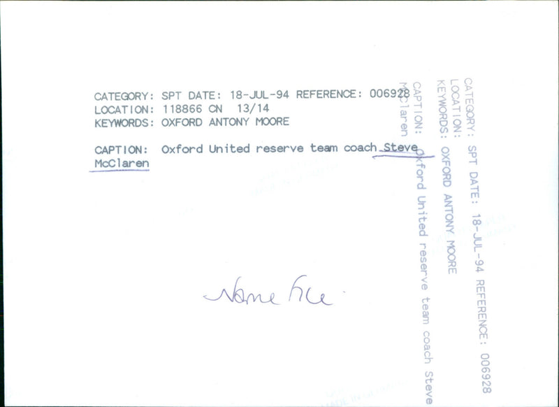 Steve McClaren - Vintage Photograph