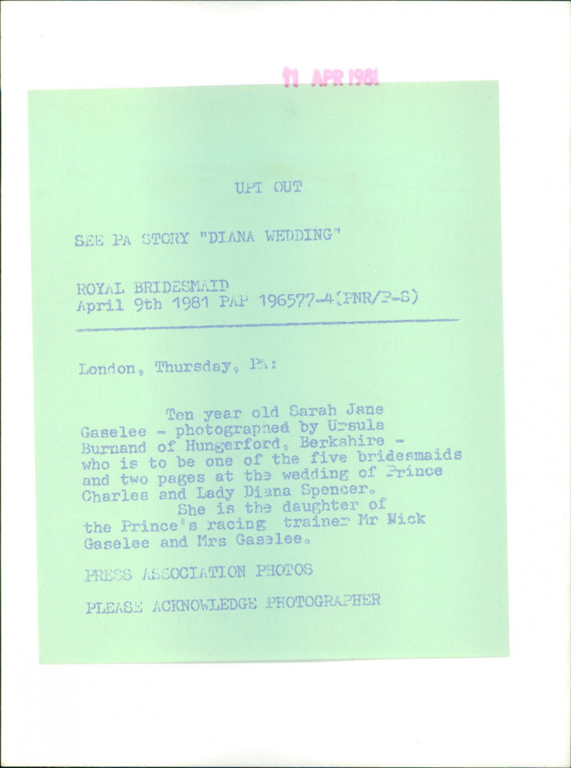 Sara Jane Gaselee - Vintage Photograph