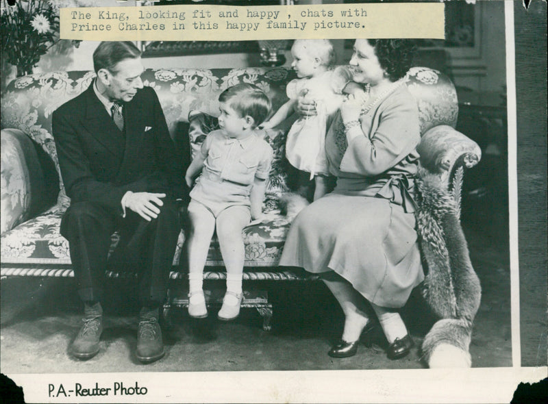 Prince Charles & Princess Anne with their grandparents - Vintage Photograph