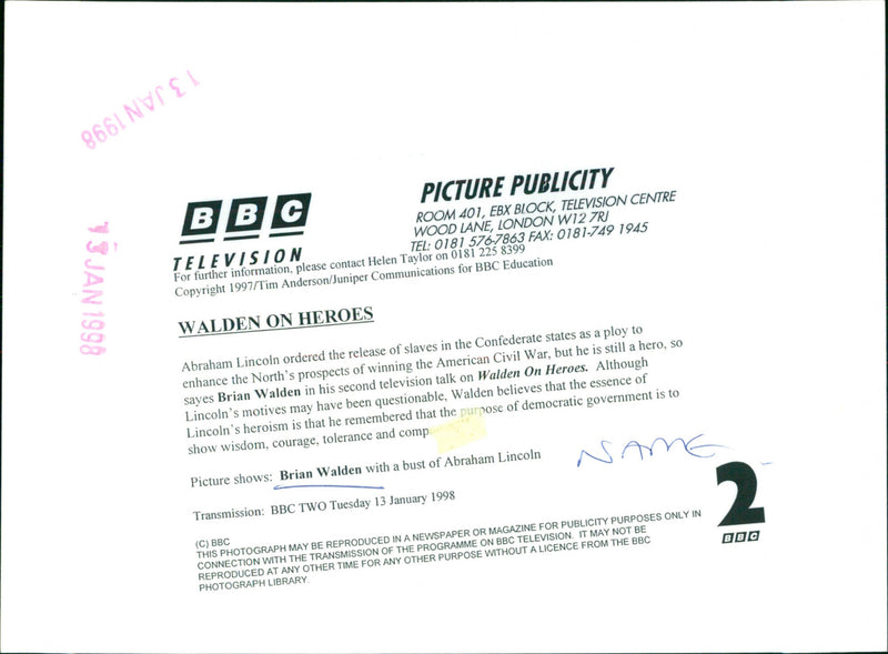 Brian Walden on Walden on Heroes - Vintage Photograph