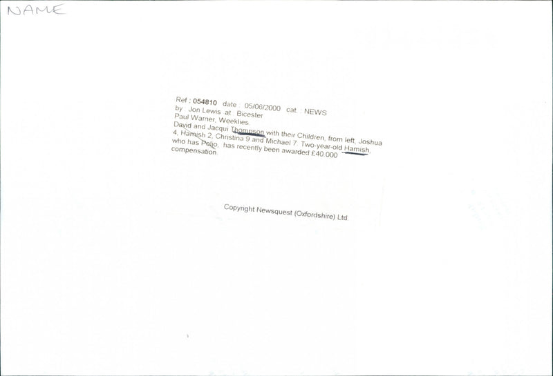 Hamish Thompson - Vintage Photograph