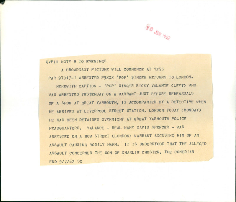 Ricky Valance - Vintage Photograph