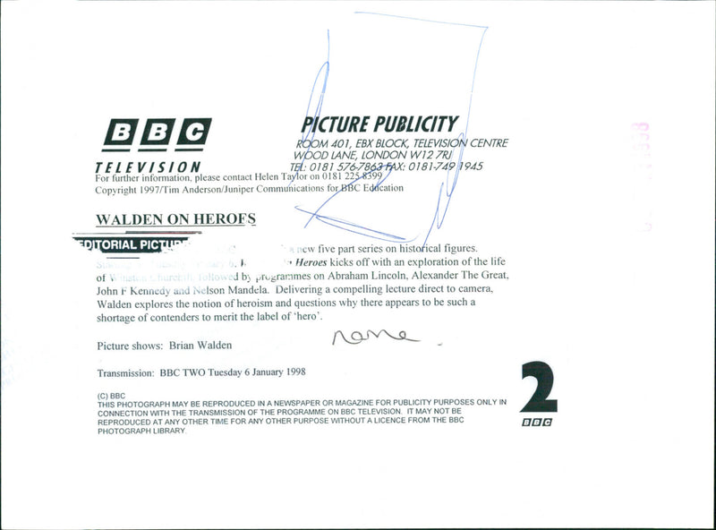 Brian Walden on Walden On Heroes - Vintage Photograph