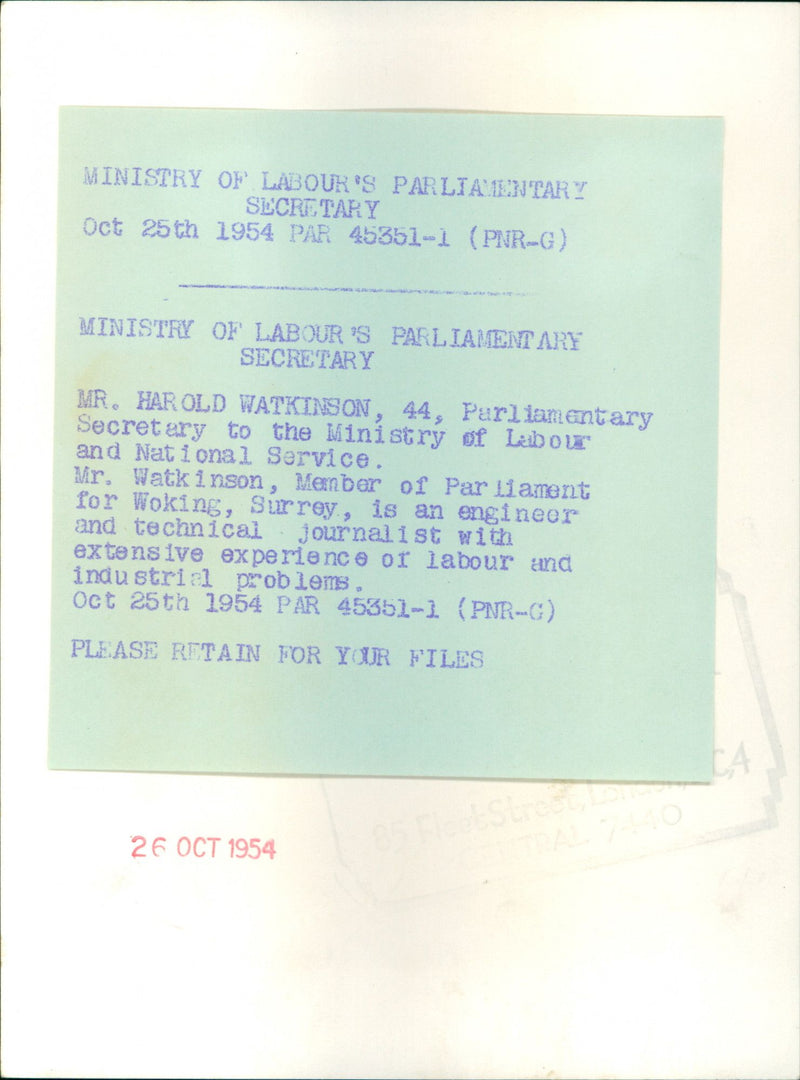 Harold Watkinson - Vintage Photograph