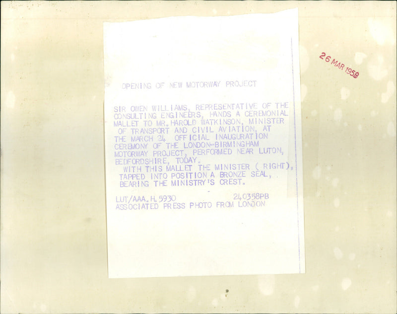 Owen Williams and Harold Watkinson - Vintage Photograph