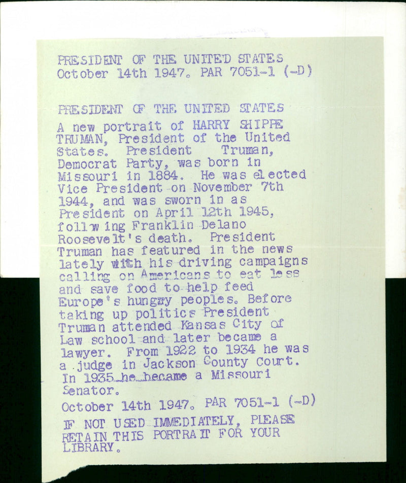 Harry S. Truman - Vintage Photograph