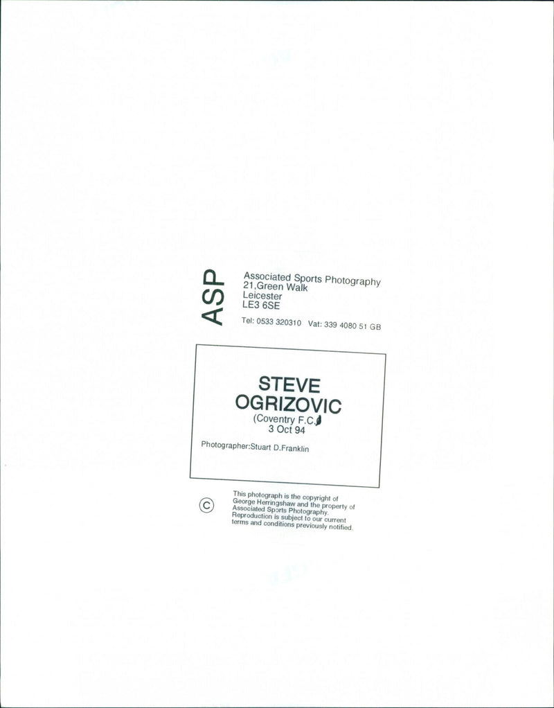 Steve Ogrizovic - Vintage Photograph