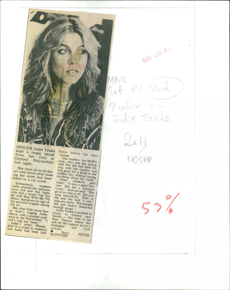 Judie Tzuke - Vintage Photograph