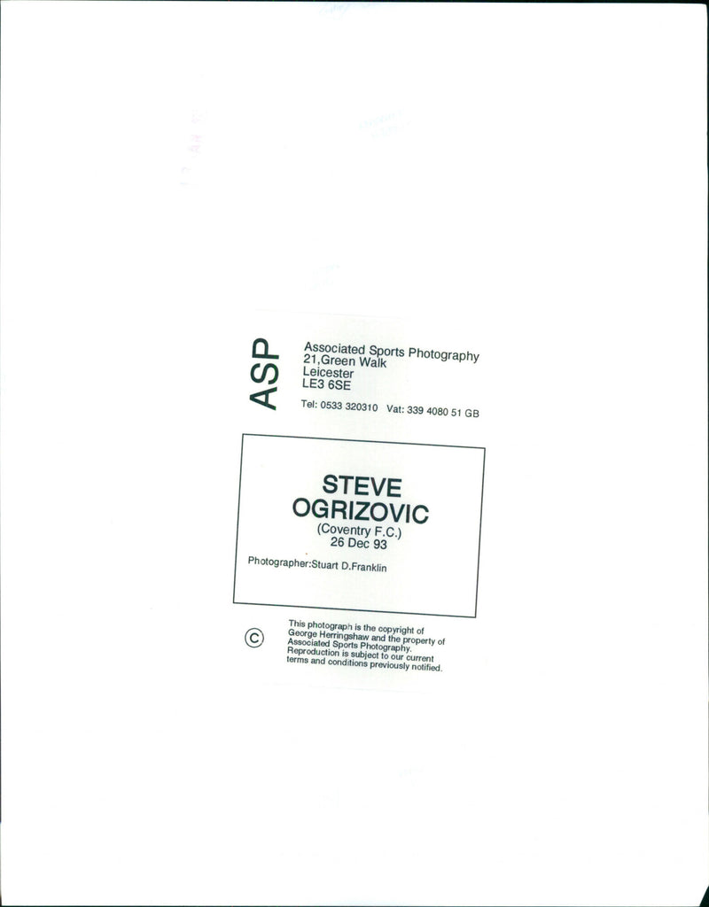 Steve Ogrizovic - Vintage Photograph