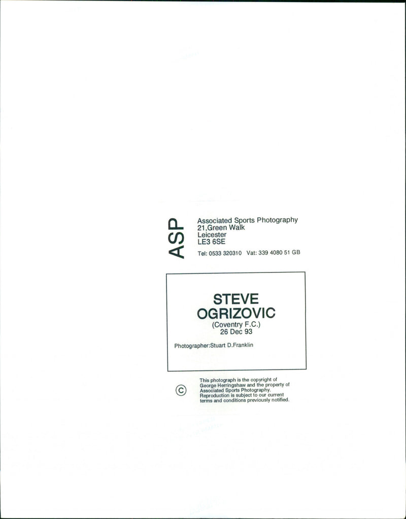 Steve Ogrizovic - Vintage Photograph