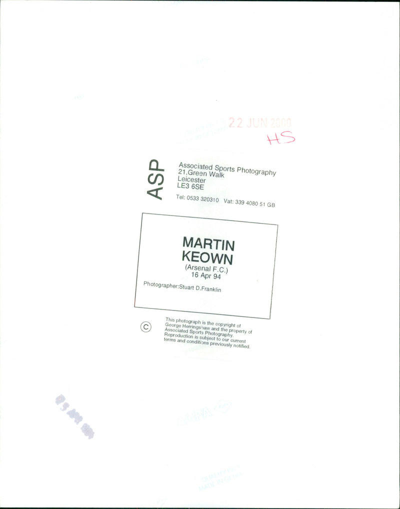 Martin Keown - Vintage Photograph