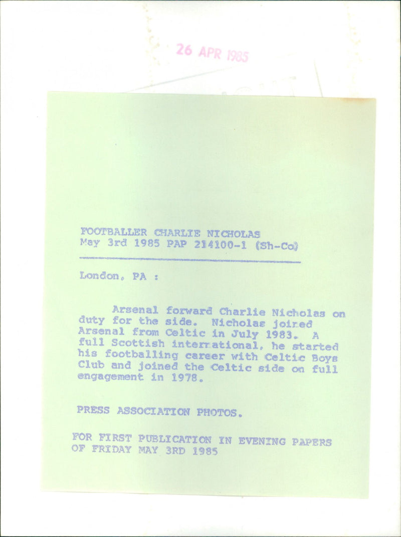 Charlie Nicholas - Vintage Photograph